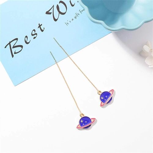 Drôle Femme Fille Longue Chaîne Pompon Oreille Ligne Mignon Alliage Spatial Boucle D'oreille (Planète)
