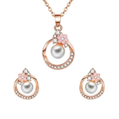 À La Mode Femmes Dame Bijoux Ensembles Zircon Fausse Perle Décoration Pendentif Collier Boucles D'oreilles