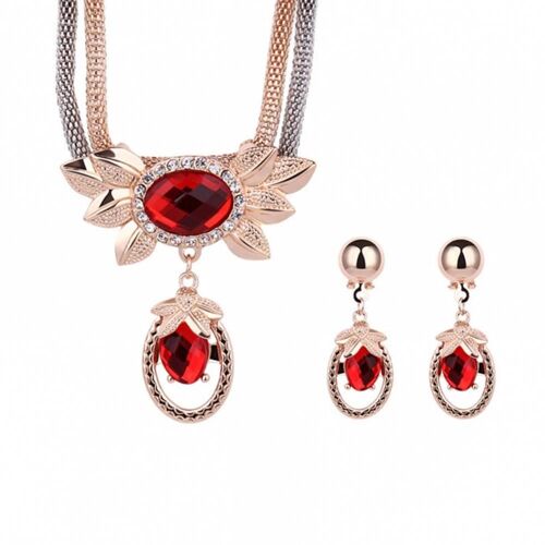 Europestyle Collier Ovale En Cristal Et Boucle D'oreille Plaqué Or Ensembles De Bijoux De Mariée (Rouge)