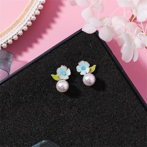 Boucles D'oreilles D'oreille De Fille De Femmes À La Mode Avec Faux Bijoux De Décoration De Perles (Bleu Timide)