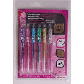 Stylos Paillettes Encre Gel De 6 Couleurs Marque Auchan
