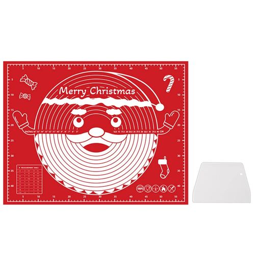 Grand tapis de pâtisserie avec mesure Tapis de cuisson antiadhésif épais avec coupe-pâte pour la cuisine à domicile Père Noël