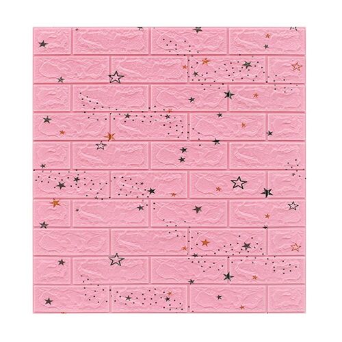 Panneaux muraux en mousse 3D - autocollant effet pierre motif brique,imperméable,rose ciel étoilé rose ciel étoilé