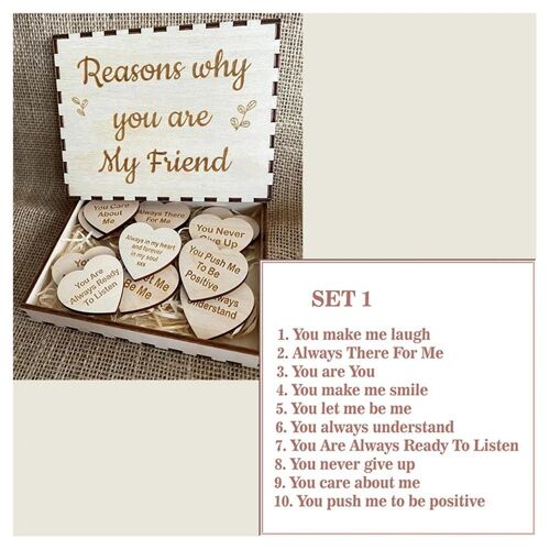 Carte en bois personnalisée en forme de coeur - Coffret cadeau d'amitié unique A