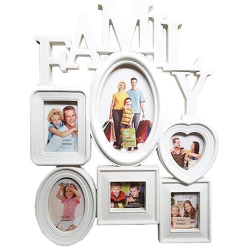 Cadres photo de famille Tenture murale combinaison 6 images Porte-images Affichage Mariage Décoration d'intérieur Accessoires 31x38cm Blanc