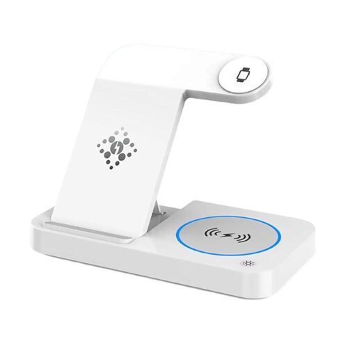 4 En 1 Chargeur Sans Fil Support De Charge Rapide Portable Avec Lumière Pour Montre De Téléphone Écouteur Blanc