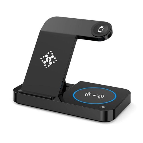 4 En 1 Chargeur Sans Fil Portable Support De Charge Rapide Avec Lumière Pour Téléphone Montre Écouteur Noir
