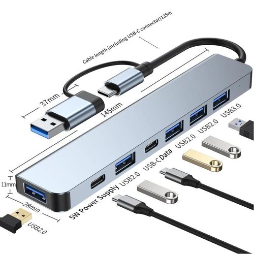 Type C 4/5/7/8 ports Station d'accueil Multi port USB Flash Drive Hub PC portables Accessoires 7en1