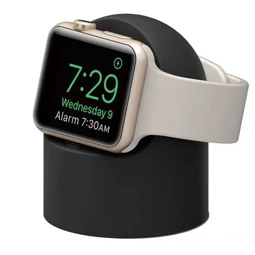 Support De Chargeur Pour Apple Watch Série Ultra/8/Se2/7/6/Se/4/3 49mm/45mm/44mm/42mm/41mm/40mm/38mm,Mode Table De Nuit En Silicone Durable--Noir