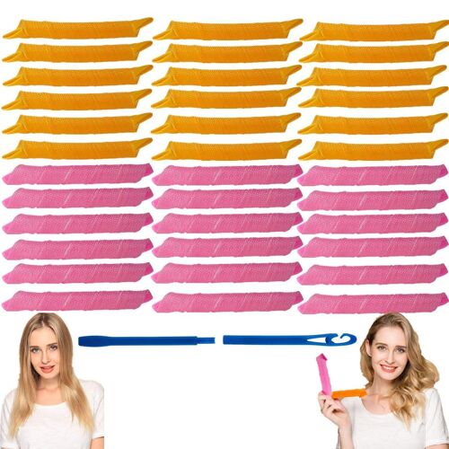 Bigoudis Sans Chaleur, Boucles En Spirale, Kit De Rouleaux Coiffants, Rose Magique + Orange, 40 Pièces Klb