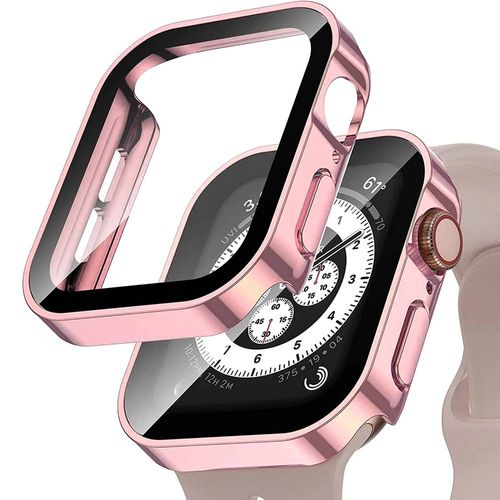 Étui étanche pour Apple Watch 7 8 9 45mm 41mm 44mm 40mm, housse de protection d'écran, pare-chocs à bord droit, iWatch 5 SE 6, accessoires-40mm Series 4 5 6 SE-Pink
