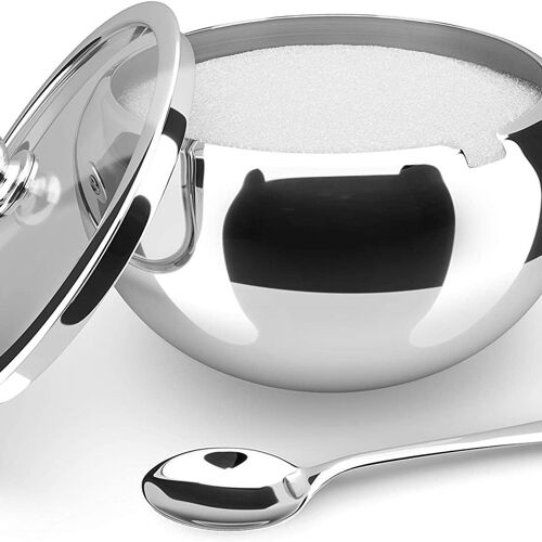 Grand Sucrier En Acier Inoxydable Avec Couvercle En Verre, Acier Inoxydable Inclus Klb