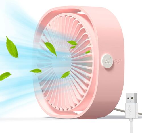 (Rose)Mini Ventilateur Portable Silencieux 3 Vitesses Réglable Alimenté par USB, pour la Maison et le Bureau