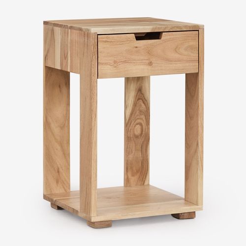 Table De Chevet Carrée 35x35 Cm En Bois Leduc Acacia Rustique Marron