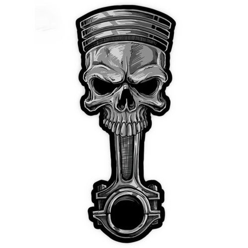 Sticker Extra Fin Bielle Et Piston En Forme De Tete De Mort 13x5.5 Cm Autocollant