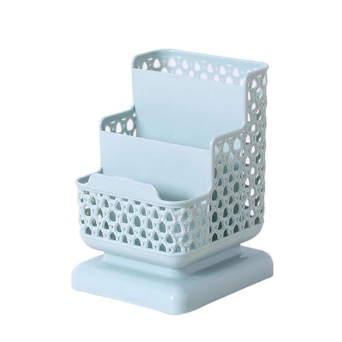 Support de rangement cosmétique en plastique 3 couches Porte-stylo pour bureau à domicile Organisateur de stockage de bureau Bleu