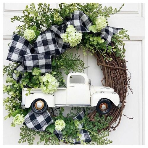 Couronnes d'extérieur pour la porte d'entrée Couronne de camion de Noël Buffalo Couronne à carreaux Ferme rustique Couronnes d'automne Décor saisonnier