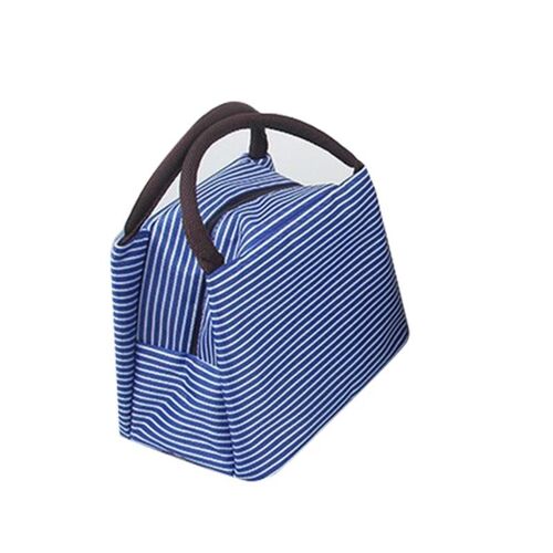 Sac à lunch isotherme Sac fourre-tout réutilisable Sacs à lunch à rayures avec fermeture à glissière de poche avant pour le pique-de bureau Bleu