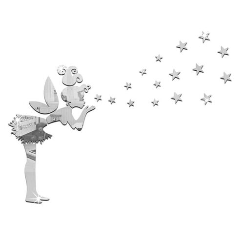 Stickers muraux miroir 3D bricolage Fée Étoile Chambre Décor Ange Fée Magique Petite Fille Et Étoiles Décalcomanie Argent