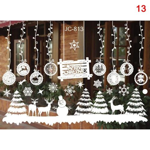 Père Noël cerf fenêtre murale No Trace Stickers Décorations de Noël Pour Maison Ornements Noël Cadeaux Nouvel An Blanc,13