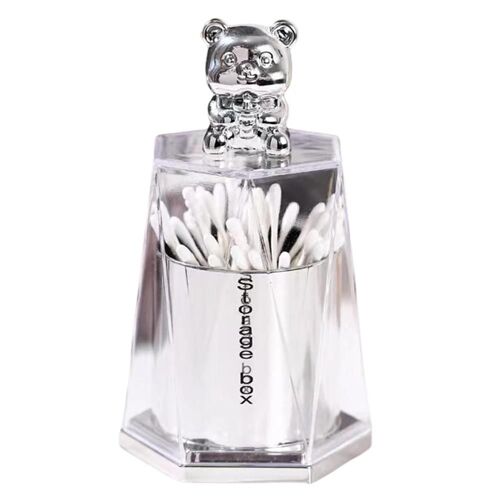 Mignon Ours Cure-Dents Boîte Polyvalent Cure-Dents Coton-Tige Porte-Coton-Tige Transparent Acrylique Distributeur Argent