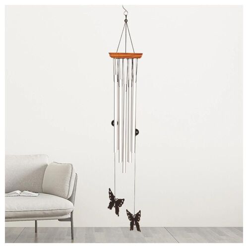 Carillons éoliens animaux de style pastoral Vintage Papillons Campanule artisanat Ornement mural multi-tube pour jardin argent
