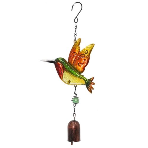 Carillon Éolien En Fer Forgé Coloré - Oiseaux Et Papillons En Verre Peint,Pendentif Colibri,Ornement De Jardin Extérieur Colibri,Emballé,Cloches