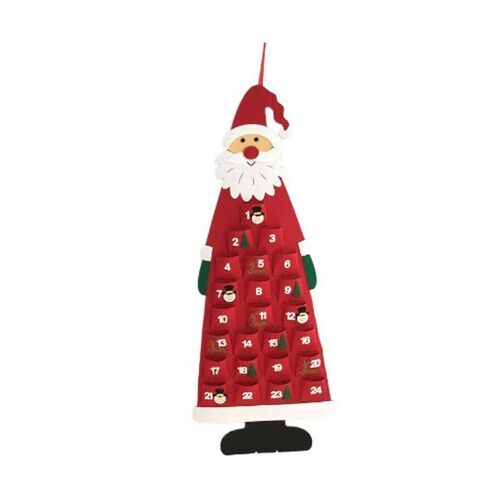 Calendrier Et Poches En Feutre Enfants Tenture Murale Père Noël 24 Jours Compte À Rebours Décors Cadeau Pour Noël Rouge