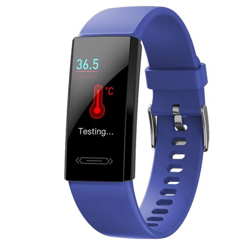 Montre Intelligente Plein Écran Fréquence Cardiaque Sports Podomètre Surveillance De La Température Corporelle Bracelet Étanche Unisexe Bleu