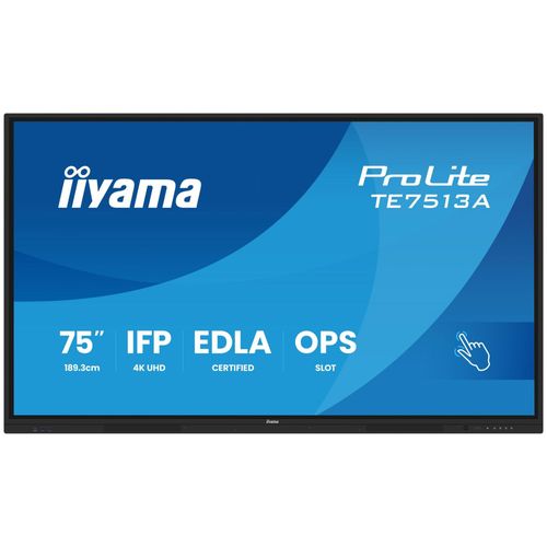 iiyama ProLite TE7513A-B1AG - Classe de diagonale 75" (74.5" visualisable) écran LCD rétro-éclairé par LED - signalétique numérique interactive - avec écran tactile (multi-touch) / capacité PC en...