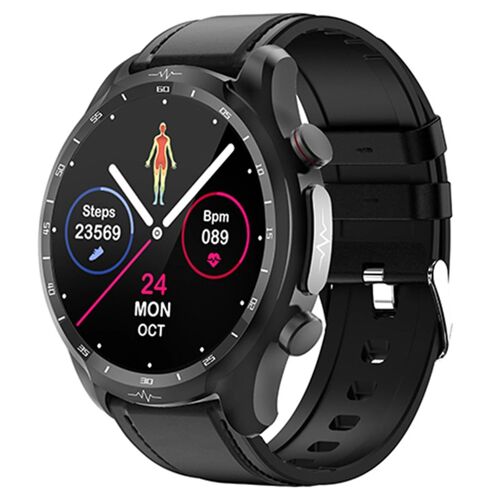 Bracelet En Silicone / Cuir Montres Intelligentes Avec Cadran Rond Montres À Écran Anti-Rayures Minces Pour Le Sport Fitness Cuir Noir