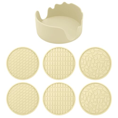 Sous-verres en silicone - Résistant à la chaleur,tapis de boisson antidérapants avec support,beige beige