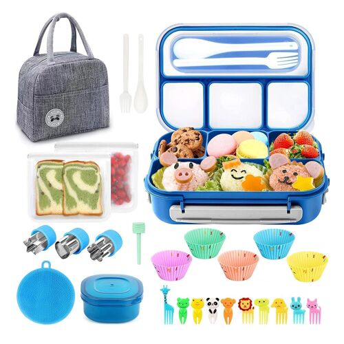 27pcs Boîte À Lunch Ensemble Avec Cuillère Simple Récipient Alimentaire Personnalisé Pour Le Pique-De Camping Bleu