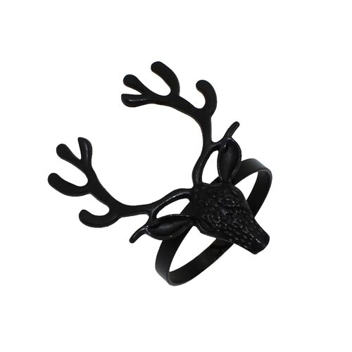 Ronds De Serviette De Noël Noir Renne Tête Forme Serviette Boucles Titulaire Fête De Mariage Anniversaire Serviette Boucles Décoration De Table Noir,1pcs