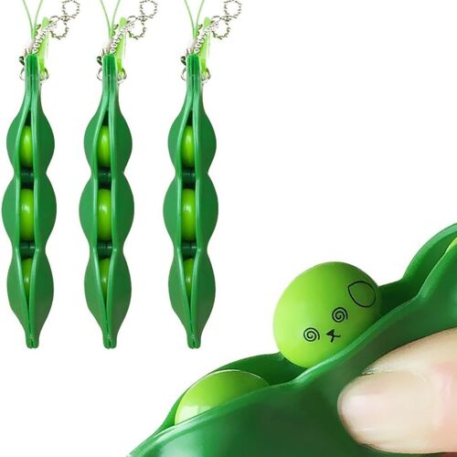 Paquet De 3 Jouets Fidget Porte-Clés Edamame - Squeeze-A-Bean Puchi Klb