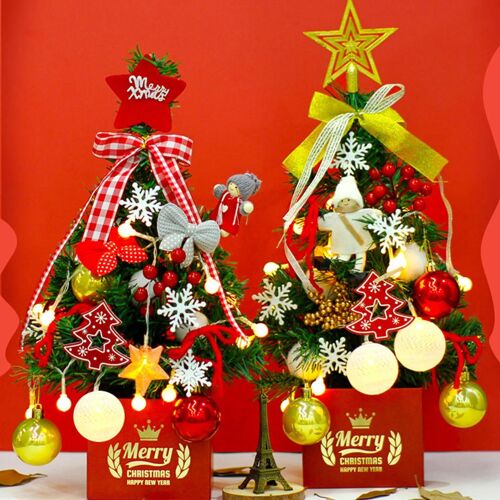 Assemblage D'arbre De Noël Artificiel Facilement Accrocheur Cadeau Pour Enfants Arbre De Noël De Bureau De Bricolage Pour Festival_Red