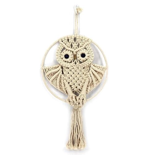 Créatif hibou tapisserie Tenture murale Art Decor fait à la main tissé nouveau corde de coton tissé tapisserie Beige