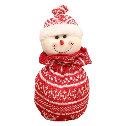 Sac cadeau pour enfants de Noël Tricoté en laine fermeture Sac de pomme Sac de bonbons de réveillon de Noël Bonhomme de neige