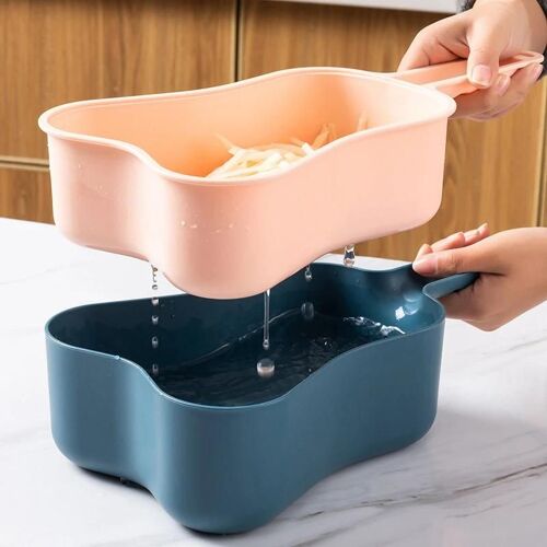 Coupe-légumes manuel multifonction Carotte Râpe à pommes de terre Coupe-oignons Trancheuses Hachoir à aliments facile avec 6 lames rose