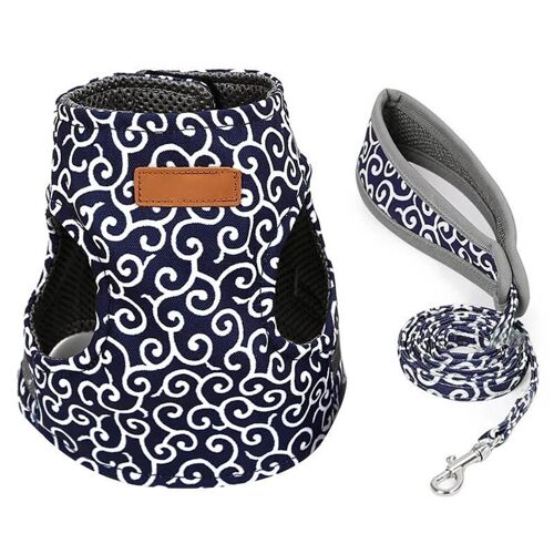 Chat Gilet Harnais Et Laisse De Marche Sangle De Poitrine Chat Vêtements Ensemble Fournitures Pour Animaux Bleu,Xs