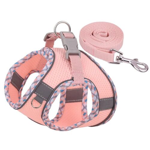 Harnais Réfléchissant Pour Chien Gilet Pour Animaux De Compagnie Respirant Réglable Avec Laisse Robuste Chien Licol Rose,S