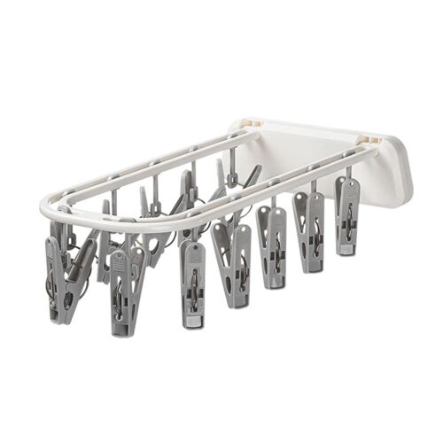 Étagère de séchage de chaussettes sans poinçon Cintre de sous-vêtements robuste avec 12 clips pour salle de bain blanc