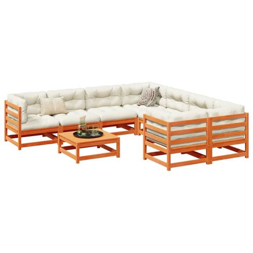 Vidaxl Salon De Jardin 9 Pcs Avec Coussins Marron Cire Bois Pin Massif