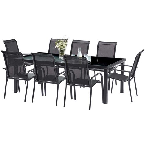 Salon De Jardin En Aluminium Et Verre Trempé Black Edition Table Et 8 Fauteuils