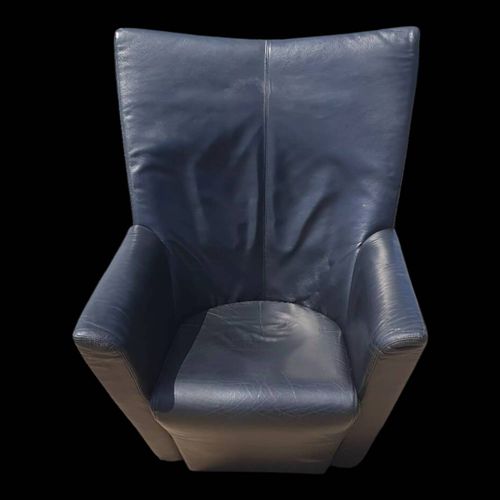 Fauteuil Vintage Cuir Noir Armilla Arflex Burkhard Voghterr Noir