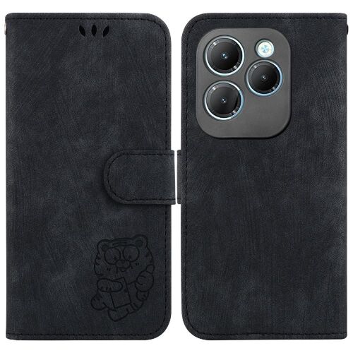 Étui Pour Infinix Hot 40 Étui Portefeuille Tigre Mignon En Relief Flip Folio Housse De Support Carte De Poche - Noir
