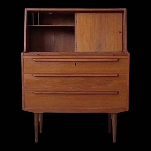 Secrtaire En Teck Ag Aarhus 3 Tiroirs Et Miroir Cach Danemark Annes 1960 Bois