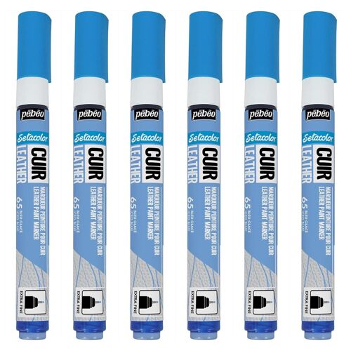 Pébéo Lot De 6 Marqueurs Acrylique Setacolor Spécial Cuir Mat Satiné Extra Fine Bleu Glacé