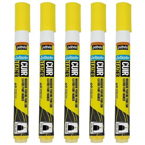 Pébéo Lot De 5 Marqueurs Acrylique Setacolor Spécial Cuir Mat Satiné Extra Fine Jaune Fluo