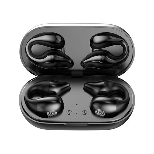 Casque compatible Bluetooth à pince d'oreille Écouteur portable à réduction de bruit pour le travail quotidien Gym Noir
